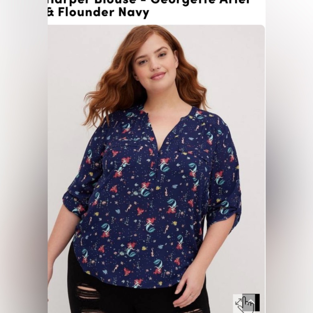 Torrid Disney Ariel Little Mermaid Navy Blue Harper Shirt Blouse Plus Size 1